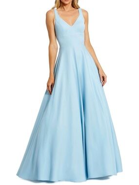 Mac Duggal Powder Blue V-Neck Full-Skirt Evening Gown